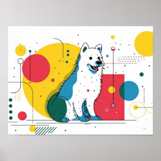 Cute dog sits in colorful art space poster (Vorne)