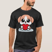 Cute dog sitting and holding heart T-Shirt (Vorderseite)
