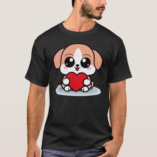 Cute dog sitting and holding heart T-Shirt (Vorderseite)
