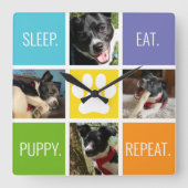 Cute Dog Sleep Eat Wiederholung der modernen Anima Quadratische Wanduhr (Vorderseite)