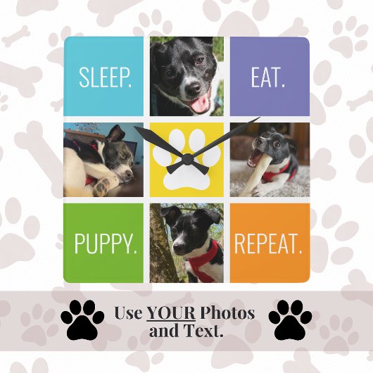 Cute Dog Sleep Eat Wiederholung der modernen Anima Quadratische Wanduhr