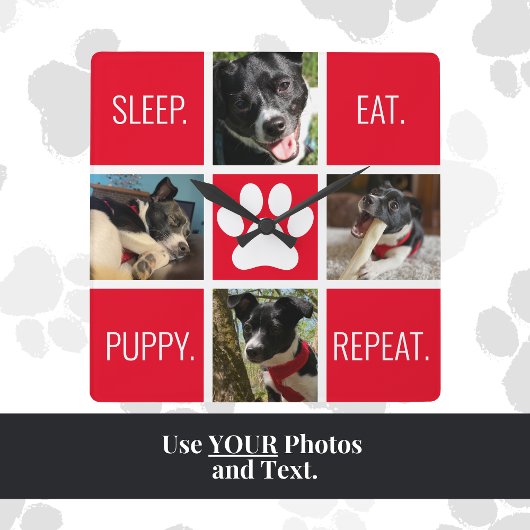 Cute Dog Sleep Eat Wiederholung der modernen Anima Quadratische Wanduhr