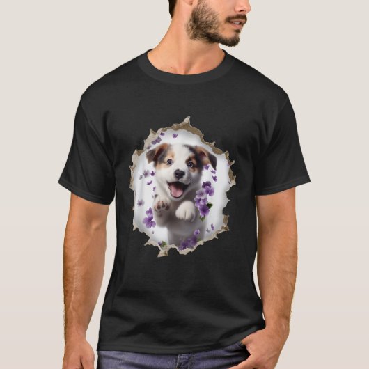 Cute Dog Torn Fabric Kawaii Puppy Funny Dog Lovers T-Shirt (Vorderseite)