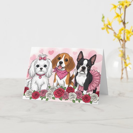 Cute Dog Trio Roses Valentine's Day Card - Pet Lov Karte (Gelbe Blume)