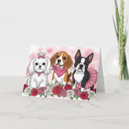 Cute Dog Trio Roses Valentine's Day Card - Pet Lov Karte