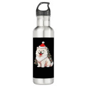 Cute Dog wearing Santa hat and Christmas tree Clas Edelstahlflasche (Vorderseite)