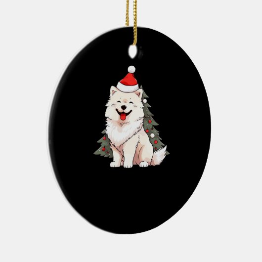 Cute Dog wearing Santa hat and Christmas tree Clas Keramik Ornament (Rechts)