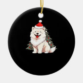 Cute Dog wearing Santa hat and Christmas tree Clas Keramik Ornament (Vorne)