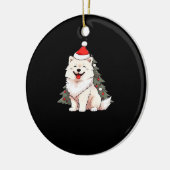 Cute Dog wearing Santa hat and Christmas tree Clas Keramik Ornament (Links)