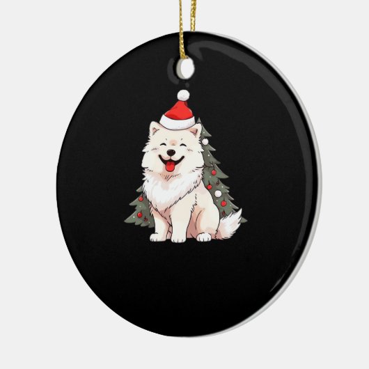 Cute Dog wearing Santa hat and Christmas tree Clas Keramik Ornament (Links)