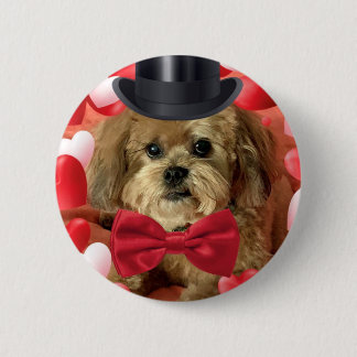 Cute Dog With Hearts Valentin Button