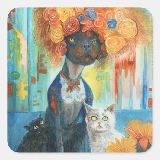 Cute dog with rose hat and friends stickers (Vorderseite)