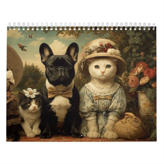 Cute Dogs and Cats Floral Garden Wall Kalender (Titelbild)