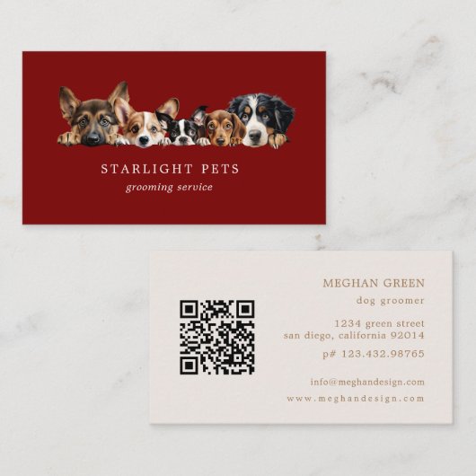 Cute Dogs Grooming Service Business Card Visitenkarte (Vorne/Hinten)