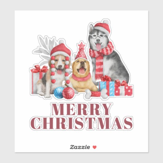 Cute Dogs Merry Christmas Holiday Sticker (Blatt)
