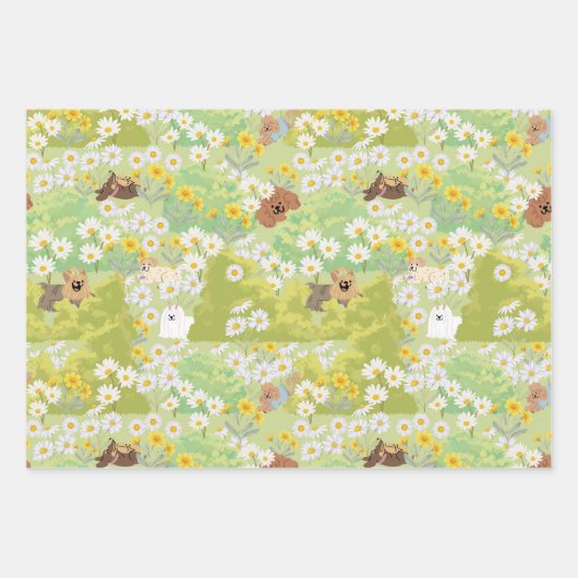 Cute Dogs With Daisy Flowers Seamless Pattern Geschenkpapier Set (Vorderseite)