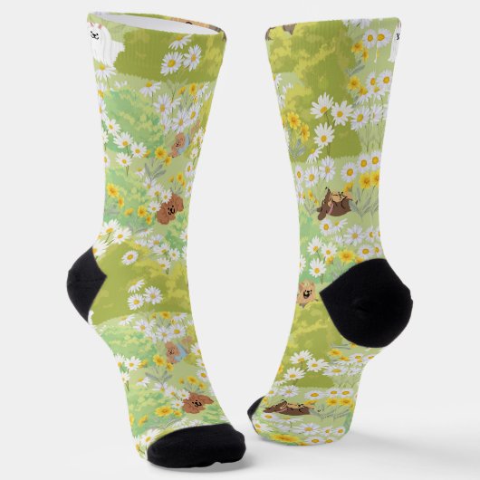 Cute Dogs With Daisy Flowers Seamless Pattern Socken (Gewinkelt)