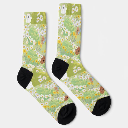 Cute Dogs With Daisy Flowers Seamless Pattern Socken (Rechts)