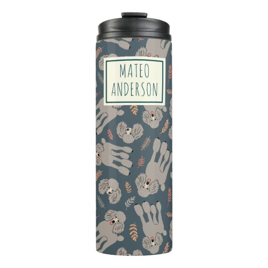 Cute Dogs with Plants Personalized Name Green Thermosbecher (Vorderseite)