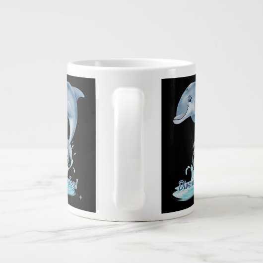 Cute Dolphin Mug – Dive into Joy | Retro Ocean Aes Jumbo-Tasse (Rückseite)