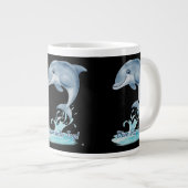 Cute Dolphin Mug – Dive into Joy | Retro Ocean Aes Jumbo-Tasse (Vorderseite Rechts)