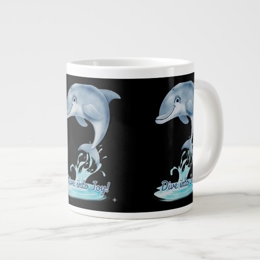Cute Dolphin Mug – Dive into Joy | Retro Ocean Aes Jumbo-Tasse (Vorderseite Rechts)