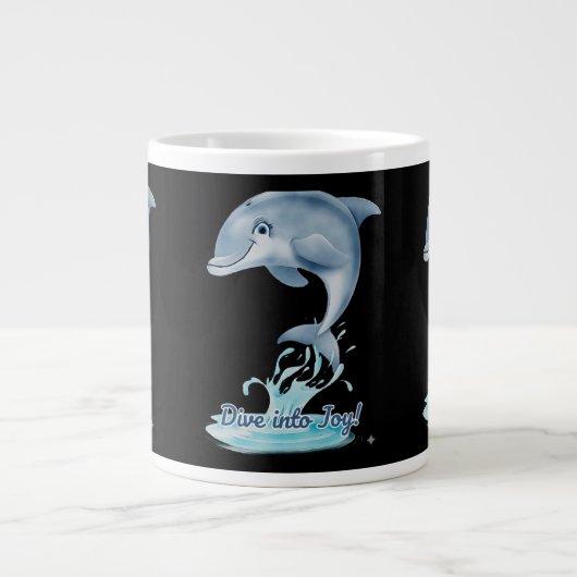 Cute Dolphin Mug – Dive into Joy | Retro Ocean Aes Jumbo-Tasse (Vorderseite)