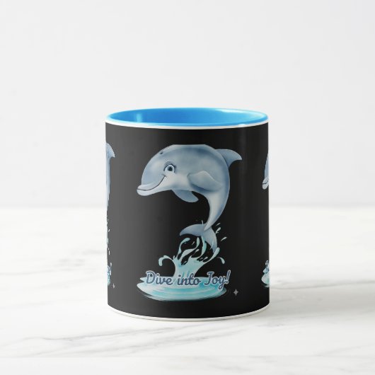 Cute Dolphin Mug – Dive into Joy | Retro Ocean Aes Tasse (Zentrum)