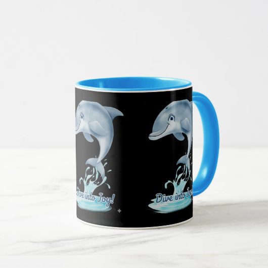 Cute Dolphin Mug – Dive into Joy | Retro Ocean Aes Tasse (VorderseiteRechts)