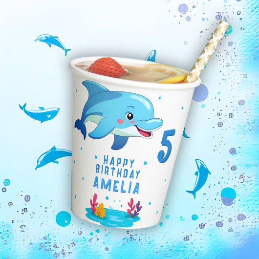 Cute Dolphin Sea Animals Kids Birthday Party Pappbecher