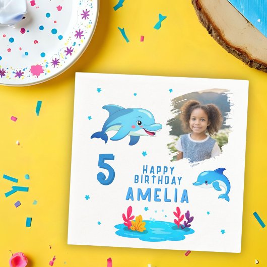 Cute Dolphin Sea Animals Photo Birthday Party Serviette