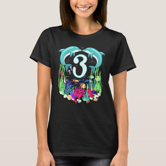 Cute Dolphin Under Sea 3rd Birthday Merching Famil T-Shirt (Vorderseite)