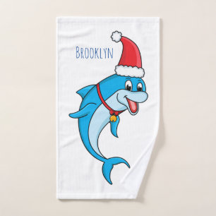 Cute dolphin with Santa hat cartoon Badhandtuch Set