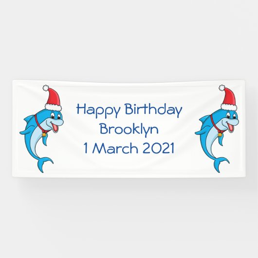 Cute dolphin with Santa hat cartoon Banner (Horizontal)