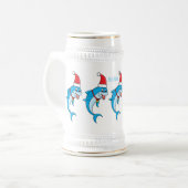 Cute dolphin with Santa hat cartoon Bierglas (Vorderseite Links)