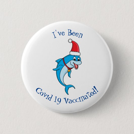 Cute dolphin with Santa hat cartoon Button (Vorderseite)