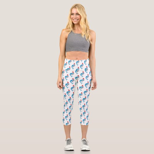 Cute dolphin with Santa hat cartoon Capri Leggings (Vorderseite)