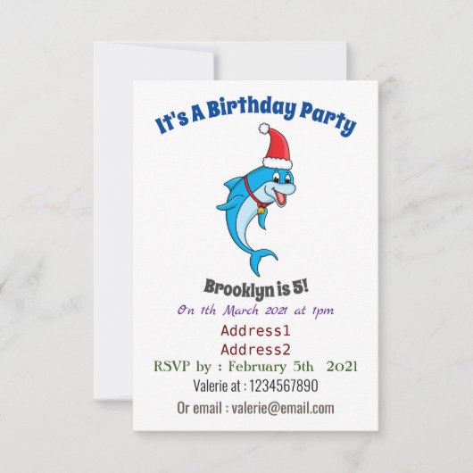 Cute dolphin with Santa hat cartoon Einladung (Vorderseite)
