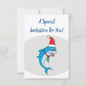 Cute dolphin with Santa hat cartoon Einladung (Rückseite)