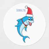 Cute dolphin with Santa hat cartoon Etiketten (Design 2)