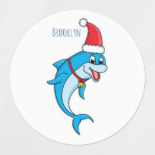Cute dolphin with Santa hat cartoon Etiketten (Design 1)