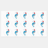 Cute dolphin with Santa hat cartoon Etiketten (Blatt)