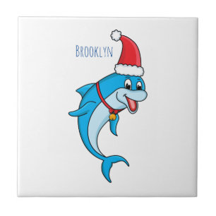 Cute dolphin with Santa hat cartoon Fliese
