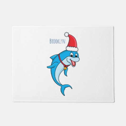 Cute dolphin with Santa hat cartoon Fußmatte (Vorderseite)