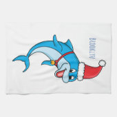 Cute dolphin with Santa hat cartoon Geschirrtuch (Horizontal)