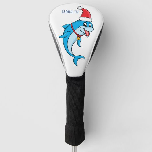 Cute dolphin with Santa hat cartoon Golf Headcover (Vorderseite)