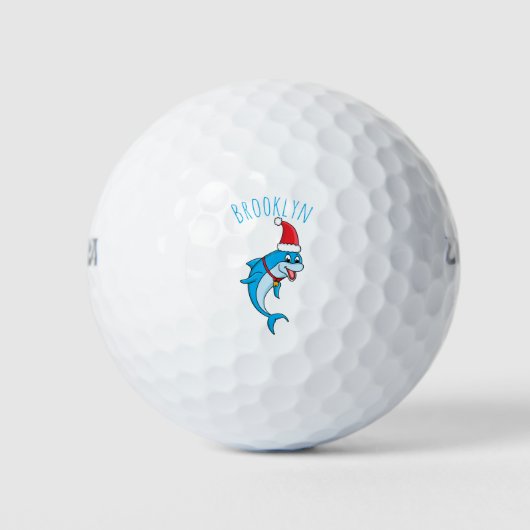 Cute dolphin with Santa hat cartoon Golfball (Vorderseite)