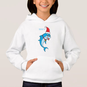 Cute dolphin with Santa hat cartoon Hoodie