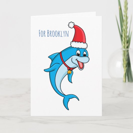 Cute dolphin with Santa hat cartoon Karte (Vorderseite)