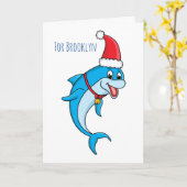 Cute dolphin with Santa hat cartoon Karte (Gelbe Blume)